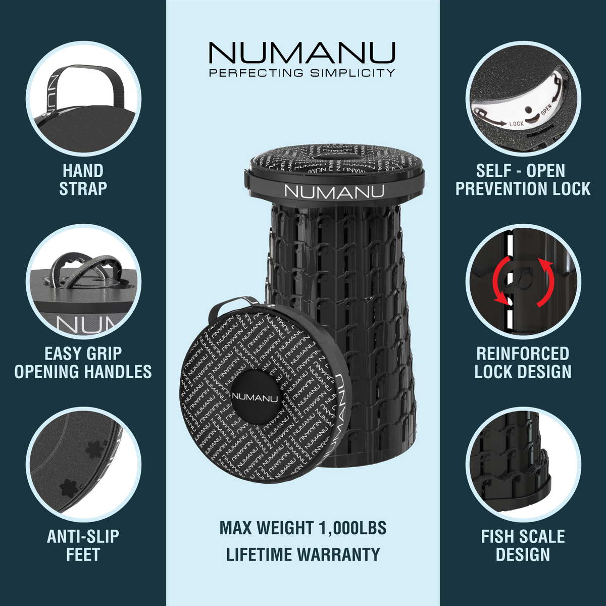XXL Round Collapsible Stool - Max 1000lb Capacity